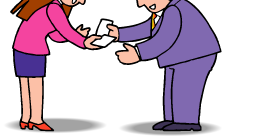 イラスト／点字名刺を受け取った男性が「ホホウ点字入りの名刺ですか」